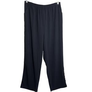 Catherines Womens Pull On Pants Size 1XWP Black Lightweight Crinkle Wide Leg
